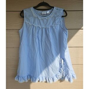Vermont Country Store Light Blue Cotton & Lace Baby Doll PJ Top Sz L Cottagecore